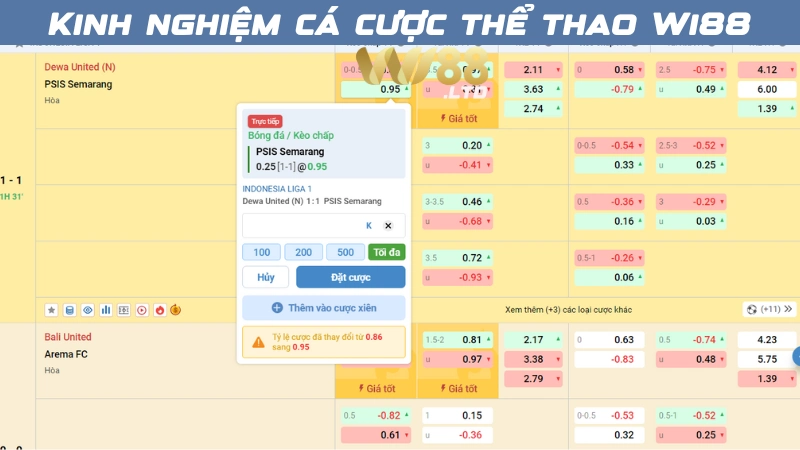 Kinh nghiệm cá cược thể thao Wi88