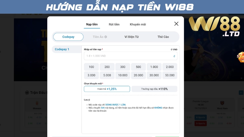 Hướng dẫn nạp tiền Wi88 qua banking