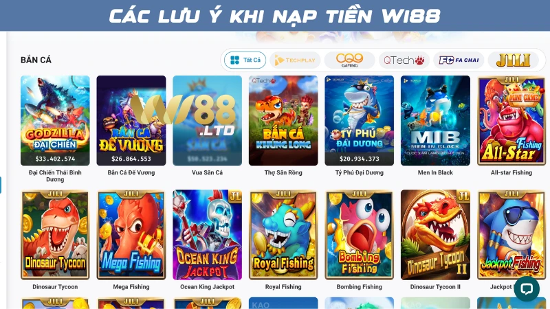 Lưu ý cần biết khi nạp tiền Wi88