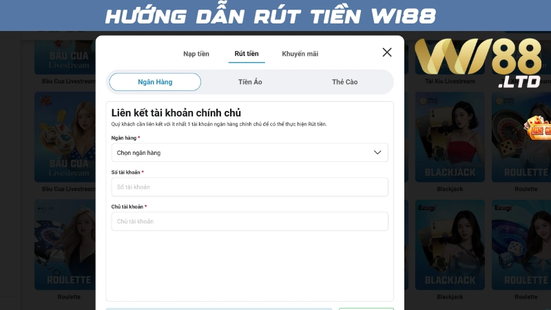 Wi88 đa dạng nhiều phương thức rút tiền cho cược thủ